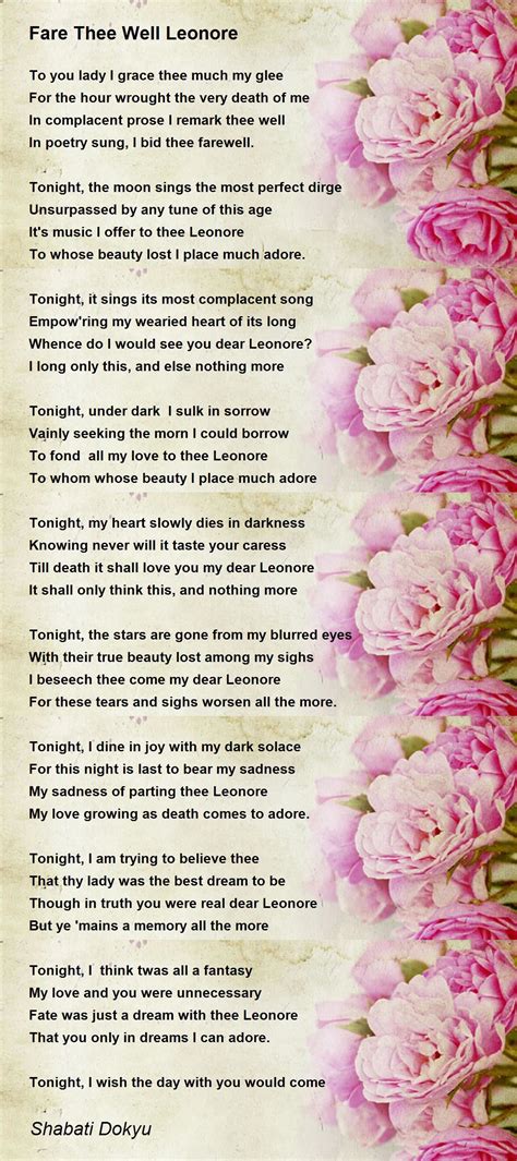 Fare Thee Well Leonore - Fare Thee Well Leonore Poem by Shabati Dokyu