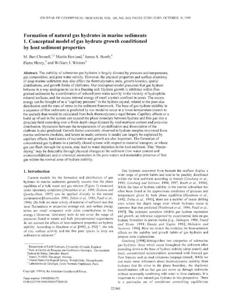 (PDF) Formation of natural gas hydrates in marine sediments: 1 ...