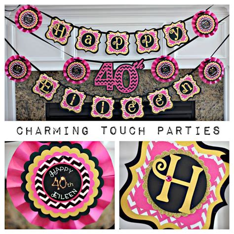 40th Birthday Banner by Charming Touch Parties. Hot pink, gold and black, customizable. | 40th ...