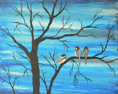 Items similar to Chickadee, Bird, Tree Acrylic Painting, Original, Canvas Art, Large on Etsy