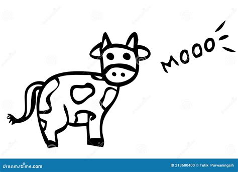 Simple Doodle Vector Hand Draw Sketch Cow with Moo Sound, Isolated on White Stock Vector ...