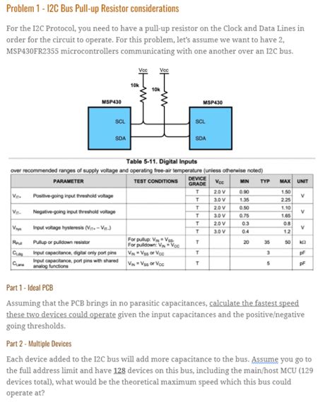 Solved Problem 1 - I2C Bus Pull-up Resistor considerations | Chegg.com