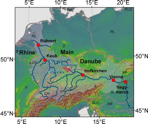 Overview map showing the Rhine-Main-Danube transport corridor and ...