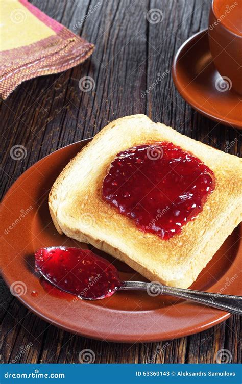 Toasted bread with jam stock image. Image of strawberry - 63360143