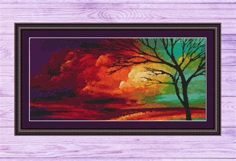 Fantastic sunset Cross stitch pattern Modern Cross Stitch | Etsy