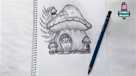 How To Draw A Mushroom House |Mushroom House Drawing Tutorial ...