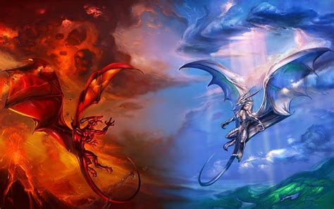 Fire Vs Ice Dragon, fire, dragon, heaven, hell, HD wallpaper ...