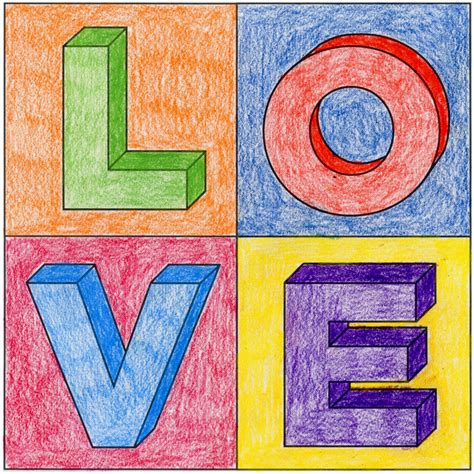 How to Draw 3D Block LOVE Letters and Coloring Page · Art Projects for Kids