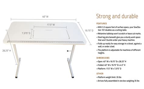 Sewingrite 626-SR-JTBAS Sewstation 101, Sewing Table by - White ...