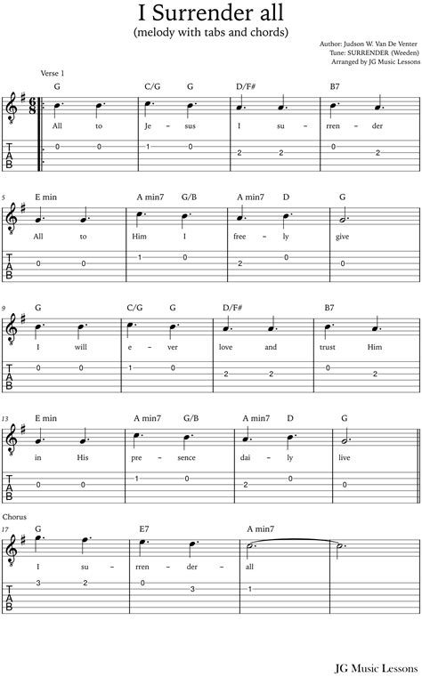 I Surrender All (chords, melody with tabs and arrangement) - JG Music ...