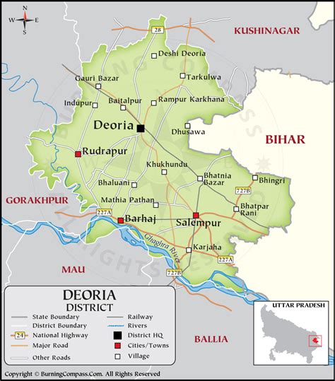 Deoria District Map, District Map of Deoria, Uttar Pradesh, India