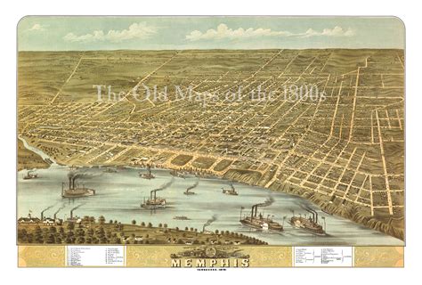 Memphis, Tennessee in 1870 - Bird's Eye View, Map, Aerial, Panorama ...