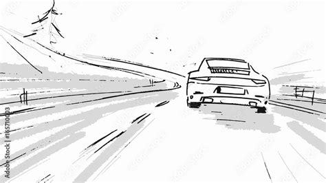 Car driving through the road. Vector sketch illustration for advertise ...