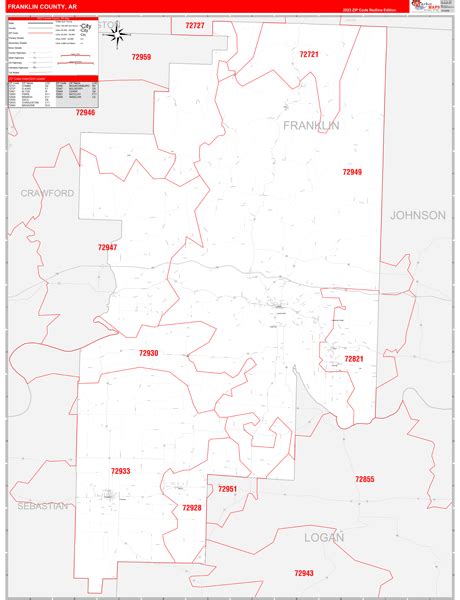 Franklin County, AR Carrier Route Wall Map Red Line Style by MarketMAPS ...