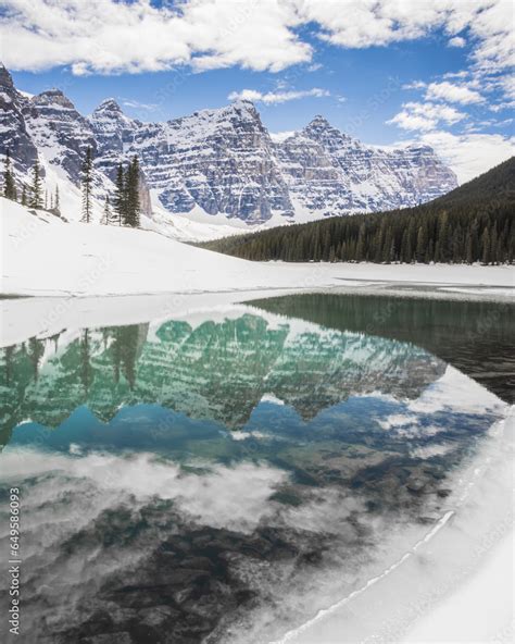 Moraine Lake Reflection in Winter Stock Photo | Adobe Stock