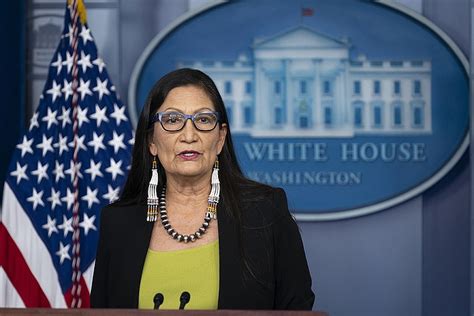 Interior Secretary Deb Haaland addresses national press corps at the ...