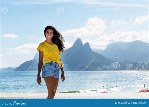 Beautiful Brazilian Girl at Ipanema Beach at Rio De Janeiro Stock Photo - Image of mountain ...