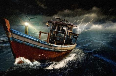 Old Fishing Boat In A Storm L B Painting by Gert J Rheeders - Fine Art America