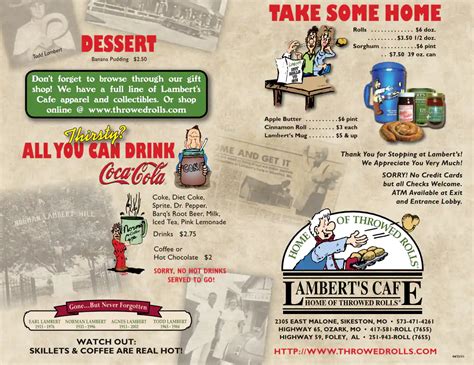 Menu at Lambert's Cafe, Foley