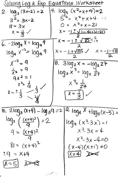 Logarithm Exercises With Answers