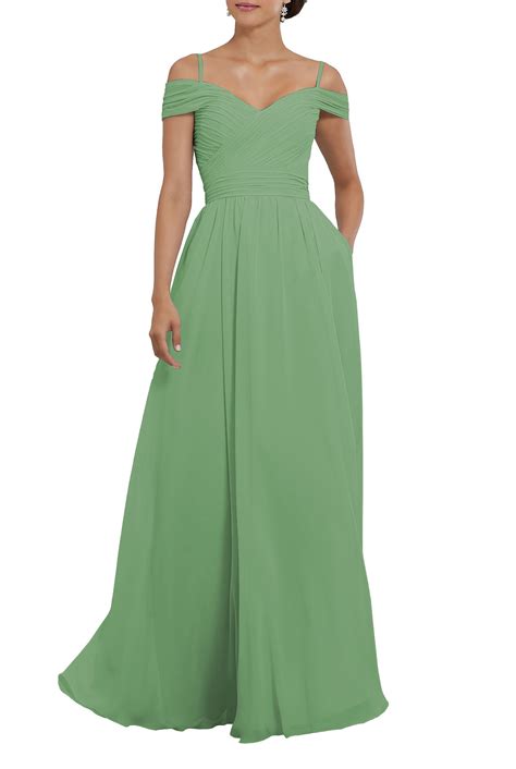 YORFORMALS Women's Off The Shoulder Pleated Chiffon Bridesmaid Dress Formal Evening Party Gown ...