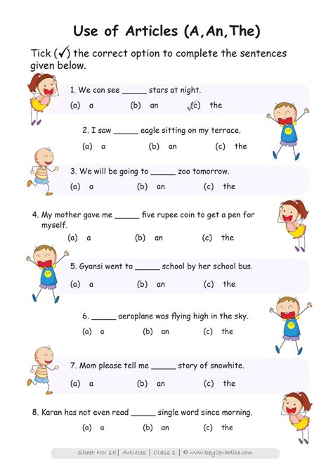 English Worksheets Grade 1 Chapter Articles - Key2practice Workbooks A30 | Grammar worksheets ...