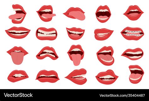 Cartoon mouth female red opened and closed lips Vector Image