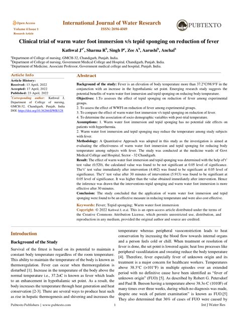 (PDF) Clinical trial of warm water foot immersion v/s tepid sponging on reduction of fever