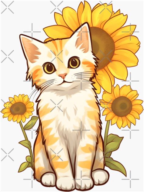 "Cute Sunflower Orange Tabby Cat " Sticker for Sale by Sereneluna ...