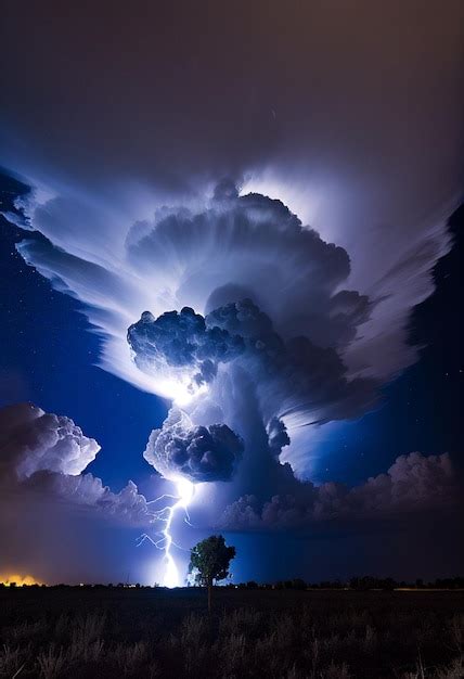 Premium AI Image | A lightning storm is captured in the night sky.