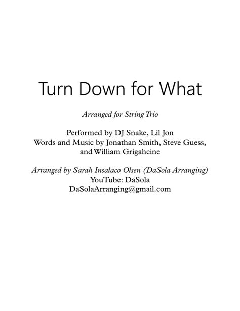 Turn Down For What (instrumental) Sheet Music | Jonathan Smith | String ...