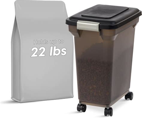 IRIS USA 10 Kg / 26.5 L (28 US Qt) WeatherPro Airtight Pet Food Container with Attachable ...