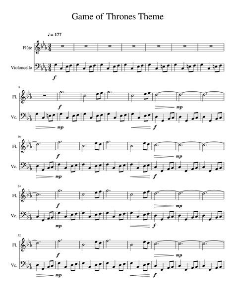 Game of Thrones Theme Sheet music for Flute, Cello | Download free in PDF or MIDI | Musescore.com