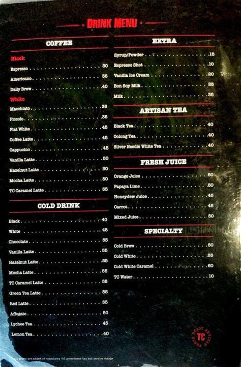 Menu at Tanamera Coffee Ahmad Dahlan cafe, Jakarta