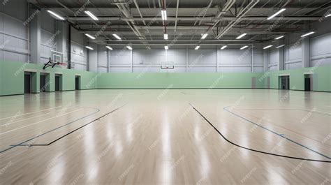 Premium AI Image | A basketball court with a green wall and a basketball hoop.