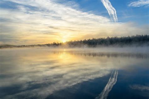 Lake sunrise fog sun mist stock image. Image of reflection - 62644805