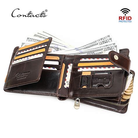 Contact’s Genuine Leather RFID Blocking Tri-fold Zipper Wallets for Men