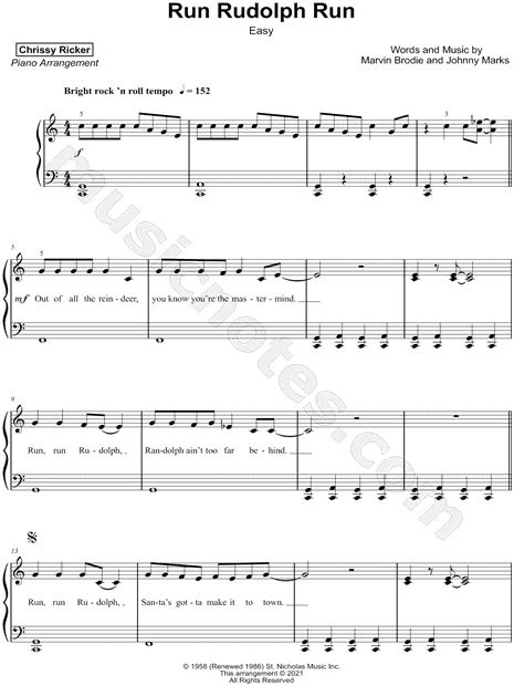 Chrissy Ricker "Run Rudolph Run [easy]" Sheet Music (Piano Solo) in C ...