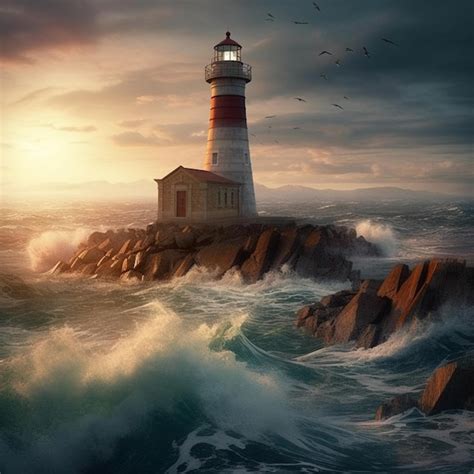 Premium AI Image | Lighthouse at sunset