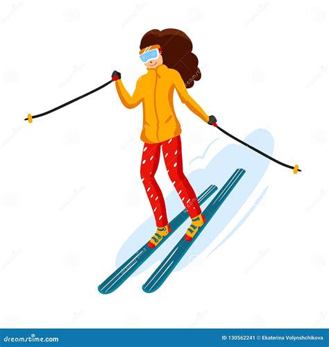 Vector Skiers Cartoon Flat Style. Woman in the Ski Resort. Winter Sport ...