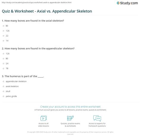 Quiz & Worksheet - Axial vs. Appendicular Skeleton | Study.com