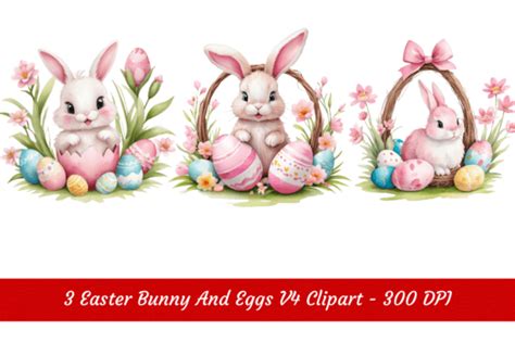 Easter Bunny and Eggs V4 Clipart Graphic by Clipart · Creative Fabrica