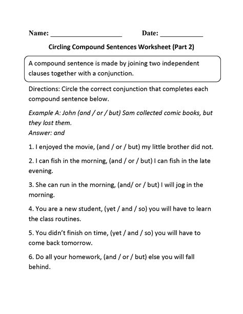 Sentences Worksheets | Compound Sentences Worksheets | Compound sentences, Sentences ...