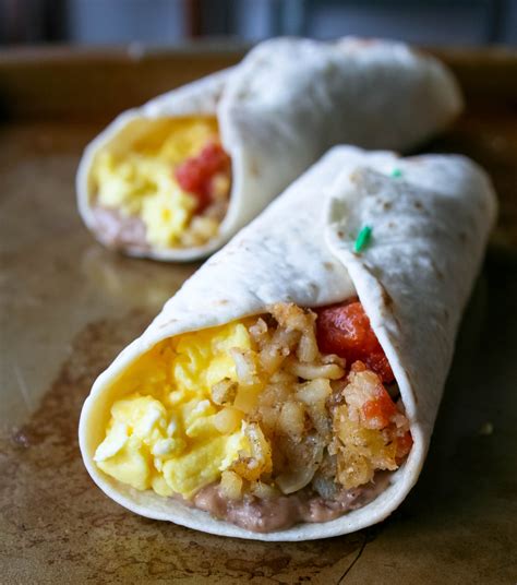 breakfast burritos with creamy black bean, cheesy egg, and seasoned ...