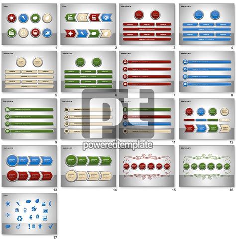 a set of nine different web buttons and arrows in various colors, sizes ...