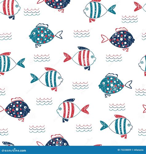 Cute Doodle Fish Seamless Pattern. Stock Vector - Illustration of fish, fishes: 73228809