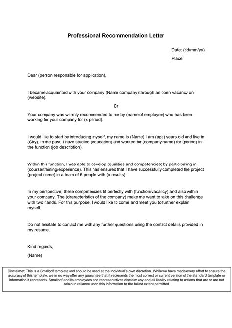 Professional Recommendation Letter Template