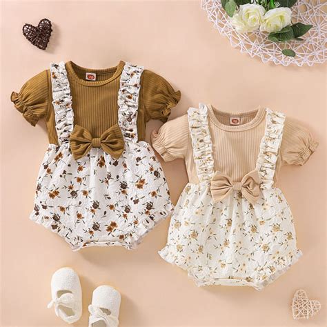 Stretchable Baby Romper For Girl 1 Year Old Brown Apricot Newborn Baby ...