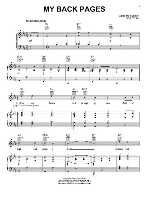 Bob Dylan "My Back Pages" Sheet Music Notes | Download Printable PDF Score 103494