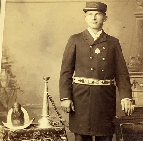 Lot - Antique c. 1880 Assistant Fire Chief in Uniform w/ Helmet & Speaking Trumpet Horn Cabinet Card